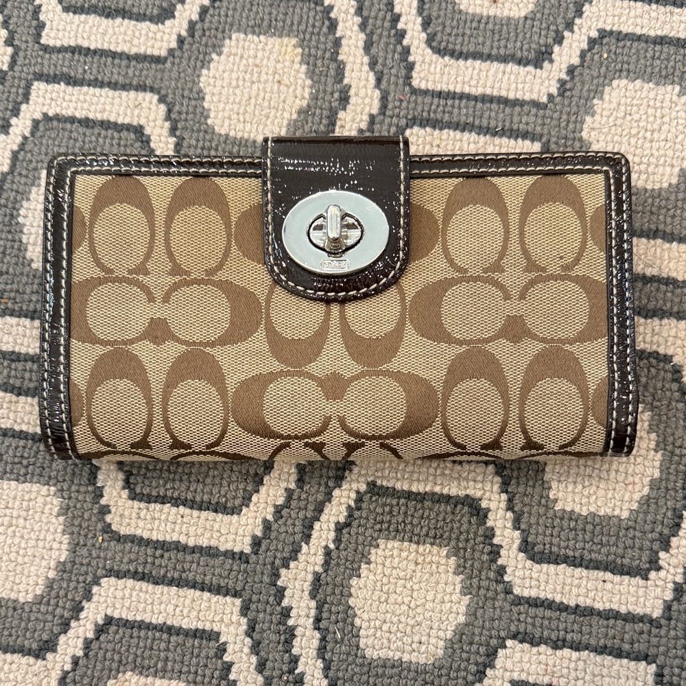 Authentic Coach Signature Canvas Wallet in Brown and Tan
